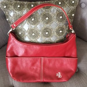 Lauren Ralph Lauren Red Leather Shoulder Bag with RLL Logo